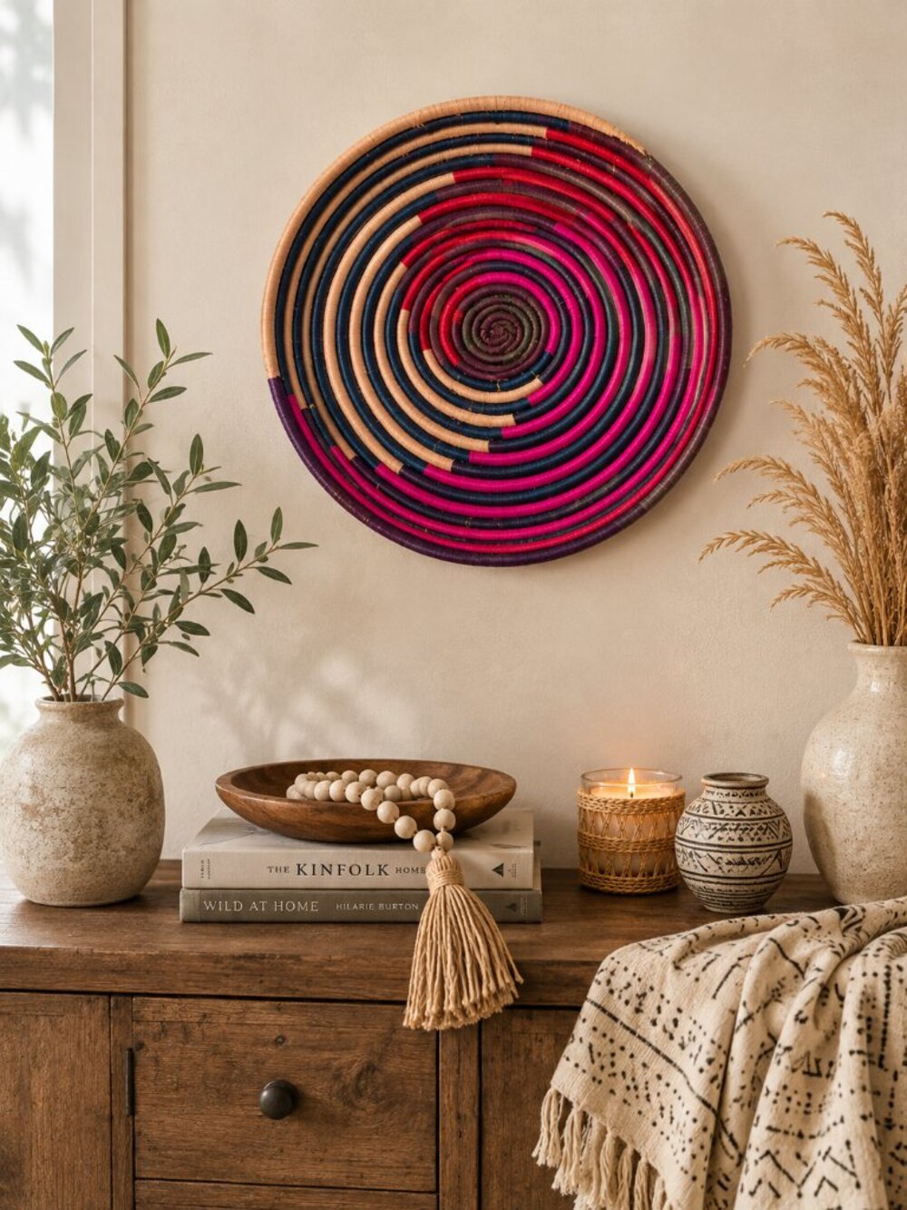 The Blessing Basket Project Uganda Hand Woven Boho Wall Decor Basket Bowl 13"